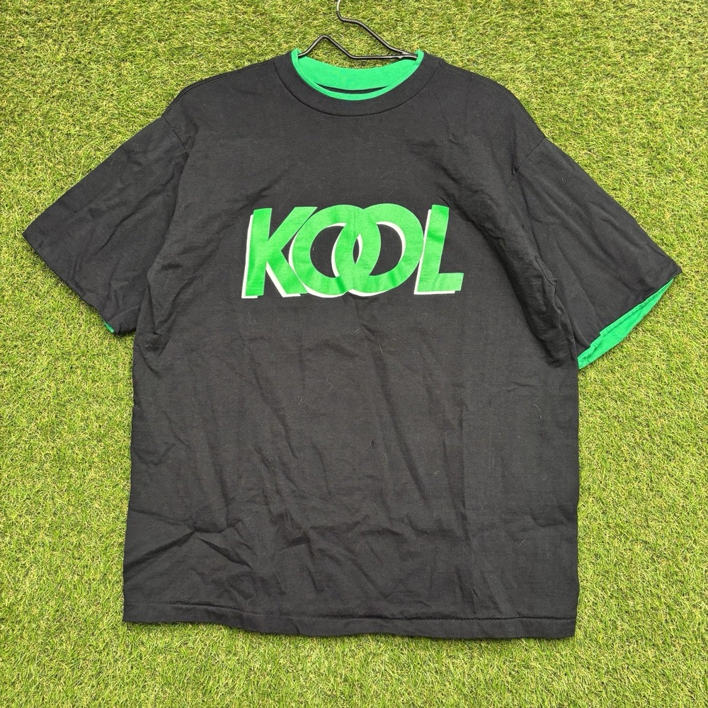 Vintage KOOL Shirt Mens Large Black Logo Graphic Tee Bluegrass Tees Made USA 90s